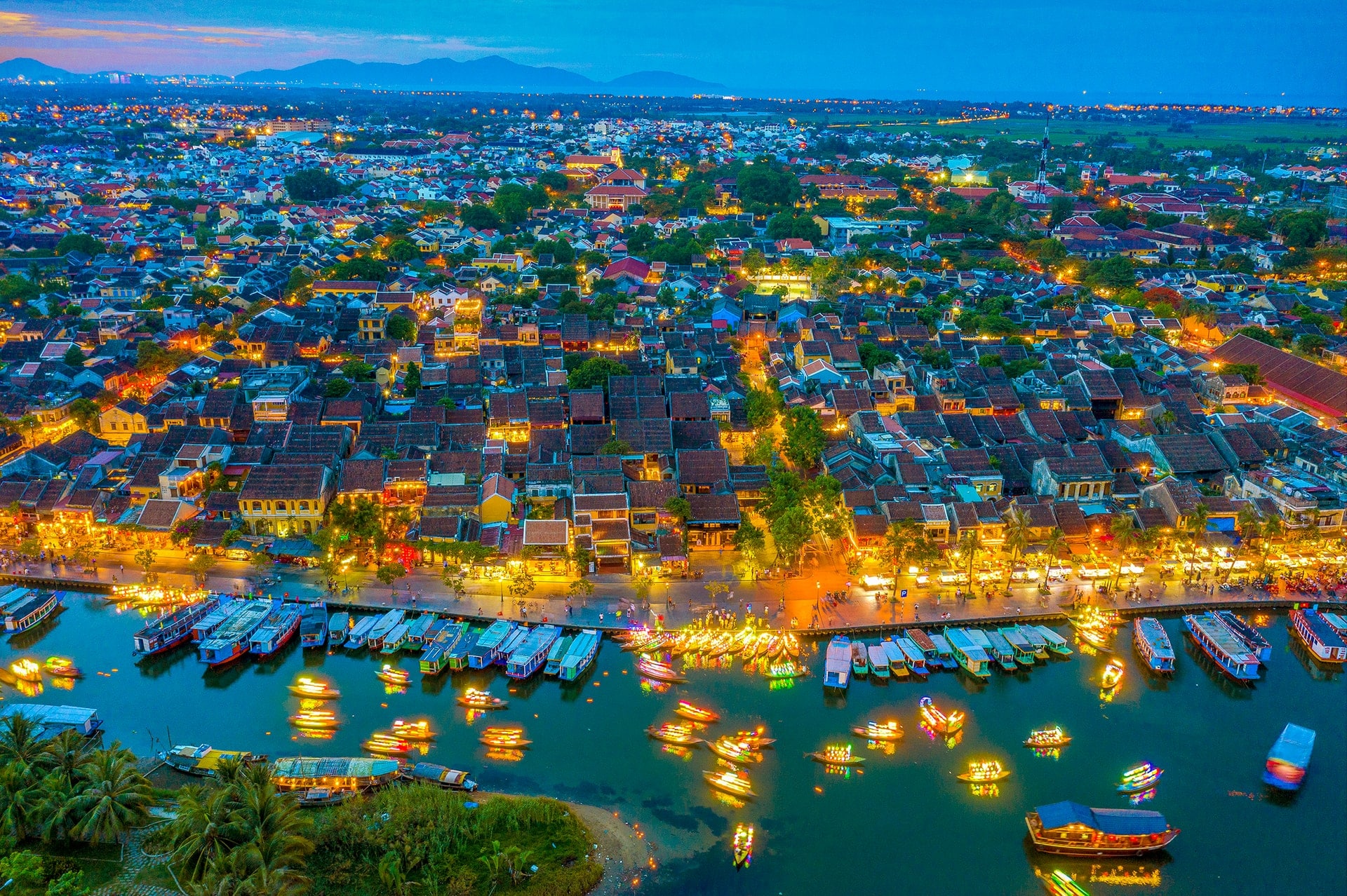 Hoi An Ancient Town rests along the Thu Bon River, showcasing timeless architecture
